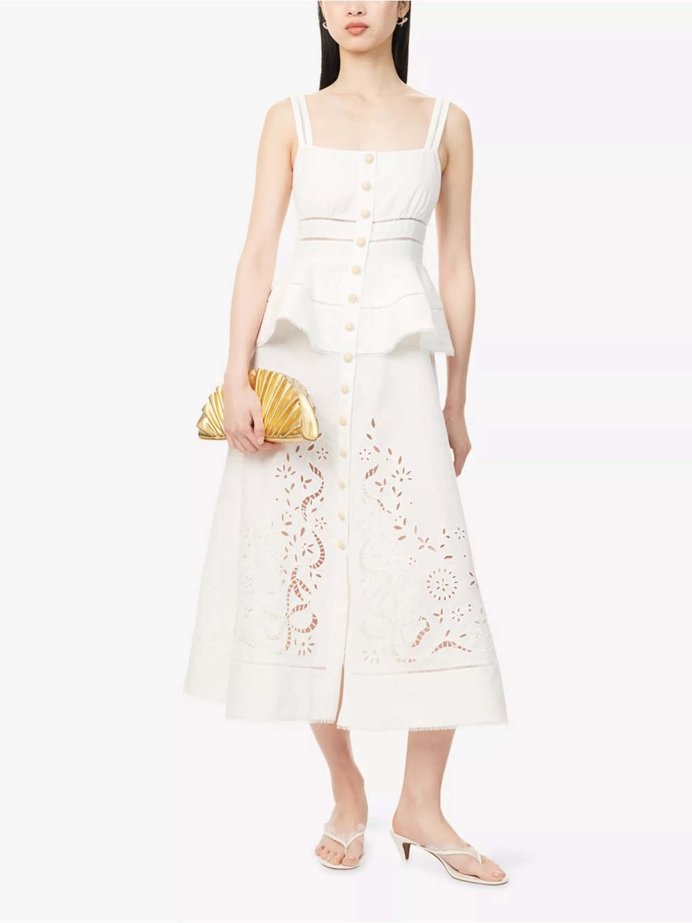 Self-Portrait White Eyelet Button-Front Midi Dress